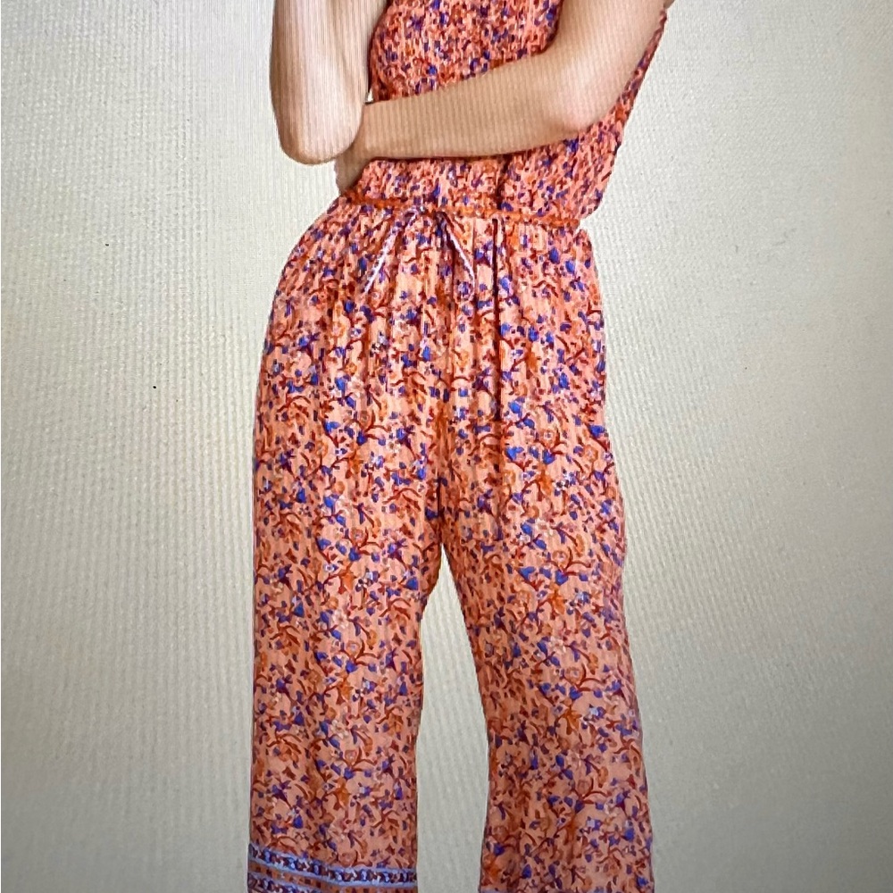 Umgee Vibrant Orange and Purple Floral Jumpsuit with Relaxed Fit